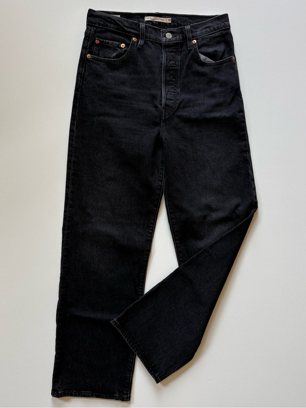 Levi’s Premium Ribcage Straight Ankle Black Jeans High Rise Womens 28x27